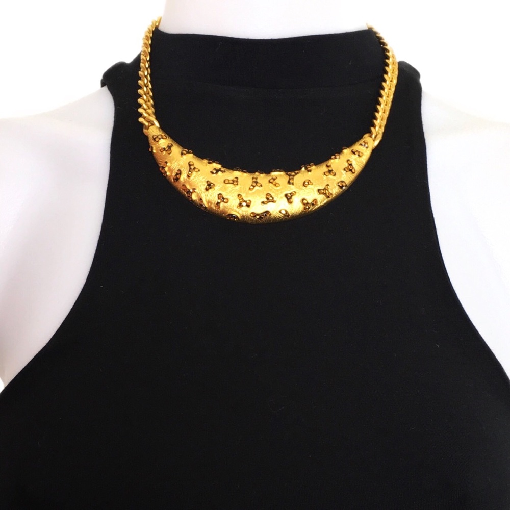 VINTAGE Gold Topaz Leopard Print Collar Necklace